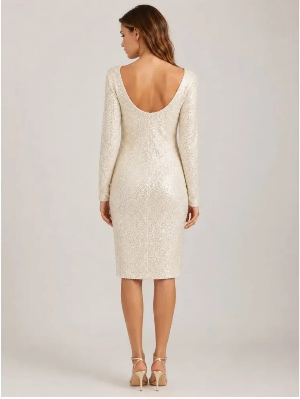 Lauren Ralph Lauren White Long-Sleeve Sequin Midi Dress